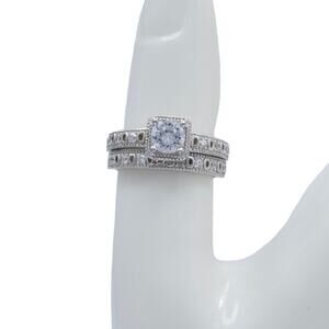 NWOT Sterling Silver Cubic Zirconia Matching Wedding Ring Set Size 7 US